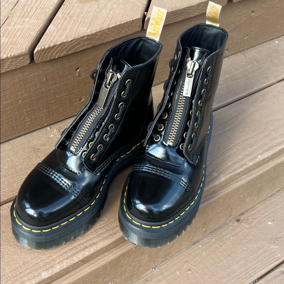 Dr. Martens Black Vegan Sinclair Zip Platform Boots with Yellow Stitching - Picture 7 of 7